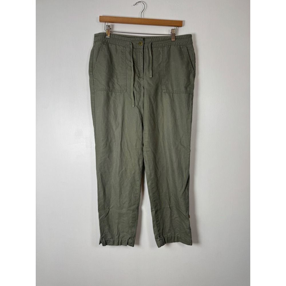 Safari Core Talbots Womens 8 Cropped Pants Olive‎ Green Linen Blend Button Hem